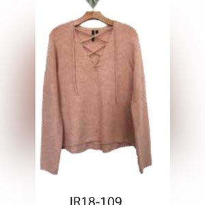 BLUSH lace neck thick slub sweater